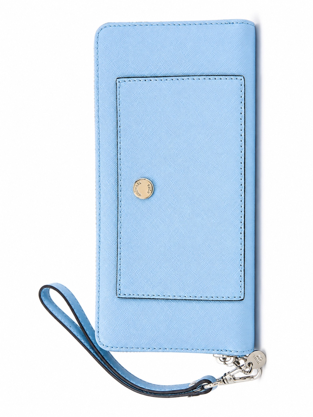 Michael Kors Baby Blue Saffiano Leather Wristlet with Gold Button